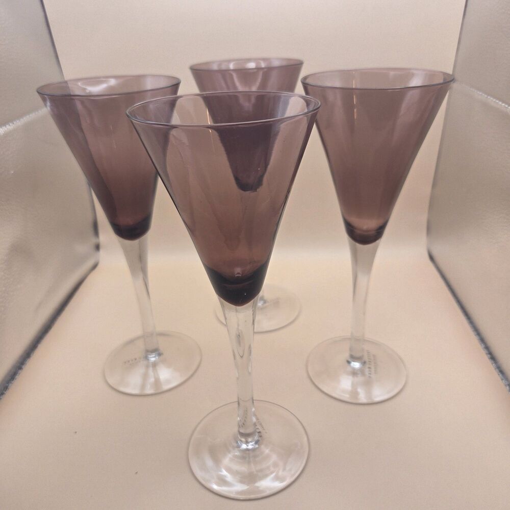 4 Blown Glass amethyst martini glasses Pottery Barn